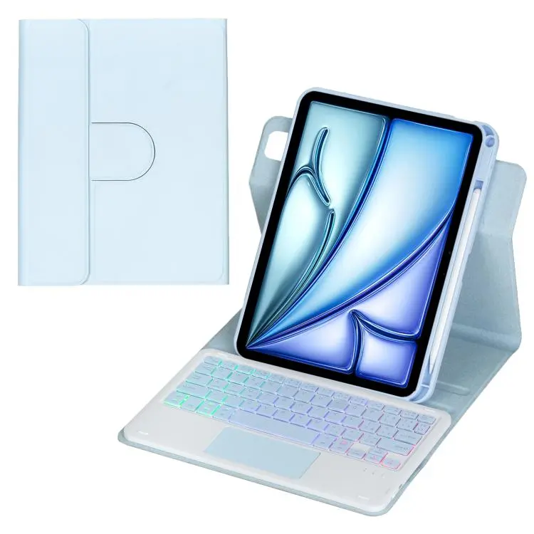For iPad Air 11 2025 / iPad Pro 11 2022 360-degree Rotation Backlight Bluetooth Keyboard Leather Tablet Case with Touchpad(Ice Blue)