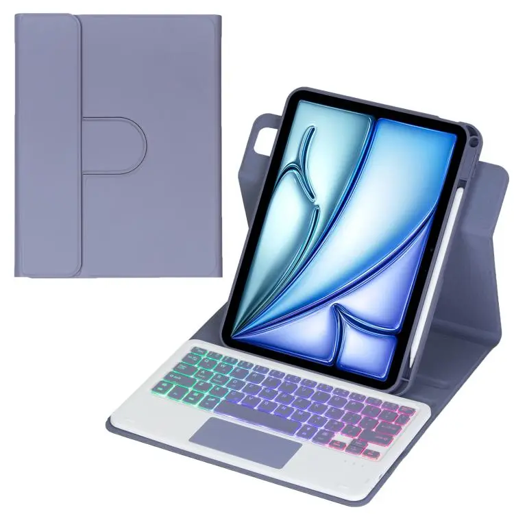 For iPad Air 11 2025 / iPad Pro 11 2022 360-degree Rotation Backlight Bluetooth Keyboard Leather Tablet Case with Touchpad(Lavender Purple)