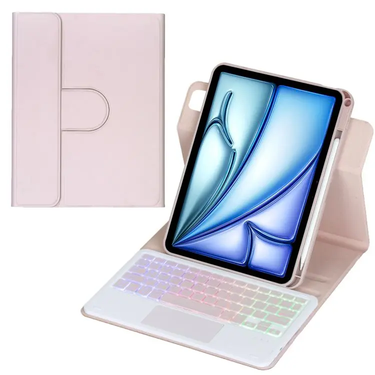 For iPad Air 11 2025 / iPad Pro 11 2022 360-degree Rotation Backlight Bluetooth Keyboard Leather Tablet Case with Touchpad(Pink)