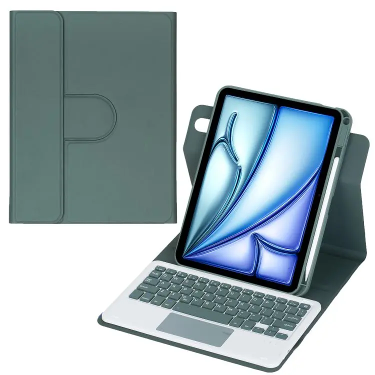 For iPad Air 11 2025 / iPad Pro 11 2022 360-degree Rotation Bluetooth Keyboard Leather Tablet Case with Touchpad(Dark Green)