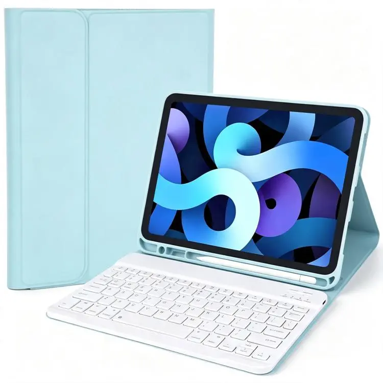 For iPad Pro 11 2022 / 2021 / 2020 Solid Color Smart Tablet Leather Case with Detachable BT Keyboard(Lake Blue)