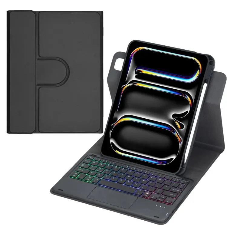 For iPad Pro 11 2025 / 2024 360-degree Rotation Backlight Bluetooth Keyboard Leather Tablet Case with Touchpad(Black)