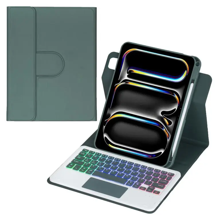 For iPad Pro 11 2025 / 2024 360-degree Rotation Backlight Bluetooth Keyboard Leather Tablet Case with Touchpad(Dark Green)