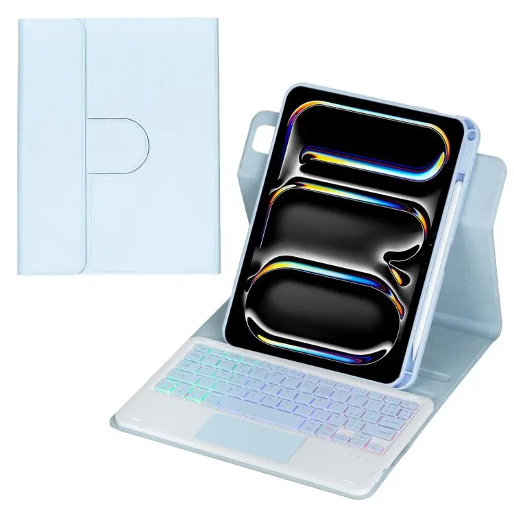 For iPad Pro 11 2025 / 2024 360-degree Rotation Backlight Bluetooth Keyboard Leather Tablet Case with Touchpad(Ice Blue)
