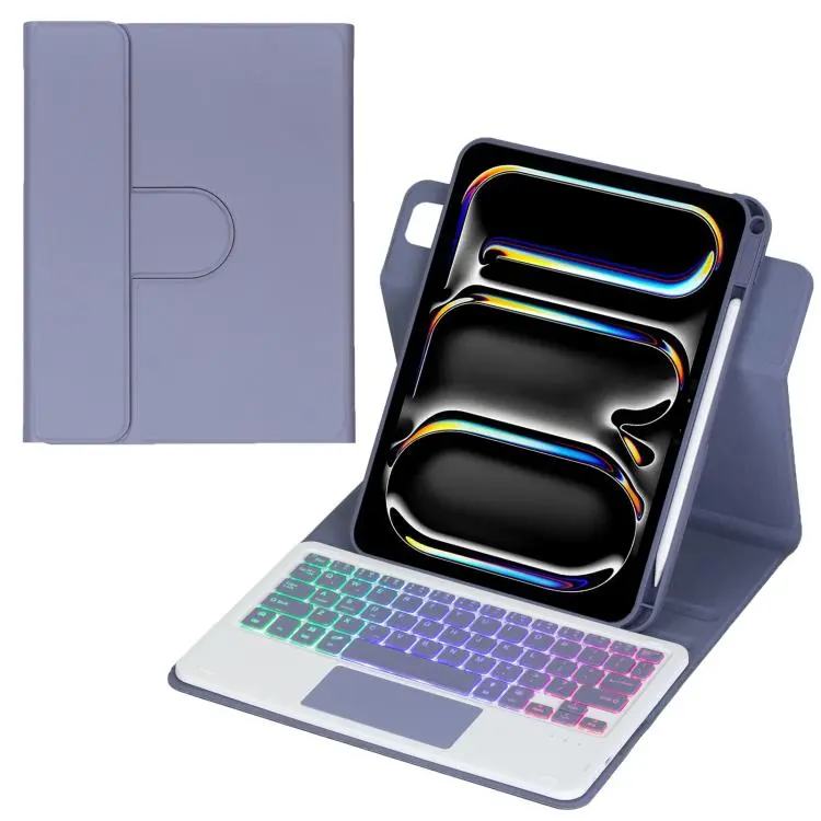 For iPad Pro 11 2025 / 2024 360-degree Rotation Backlight Bluetooth Keyboard Leather Tablet Case with Touchpad(Lavender Purple)
