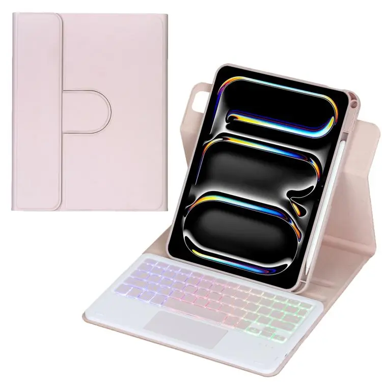 For iPad Pro 11 2025 / 2024 360-degree Rotation Backlight Bluetooth Keyboard Leather Tablet Case with Touchpad(Pink)