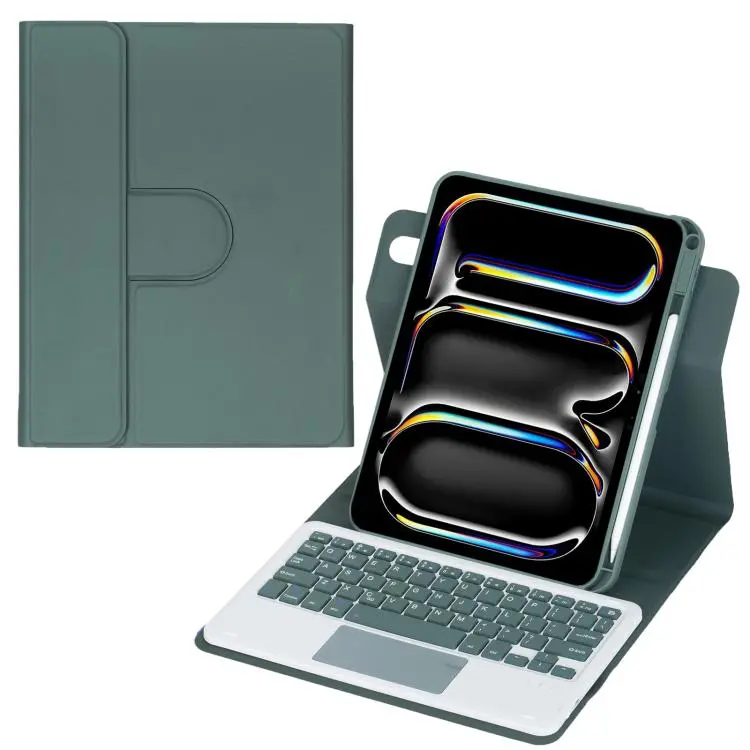 For iPad Pro 11 2025 / 2024 360-degree Rotation Bluetooth Keyboard Leather Tablet Case with Touchpad(Dark Green)