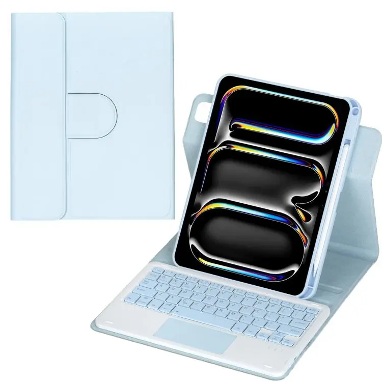 For iPad Pro 11 2025 / 2024 360-degree Rotation Bluetooth Keyboard Leather Tablet Case with Touchpad(Ice Blue)