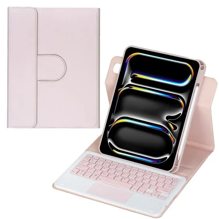 For iPad Pro 11 2025 / 2024 360-degree Rotation Bluetooth Keyboard Leather Tablet Case with Touchpad(Pink)