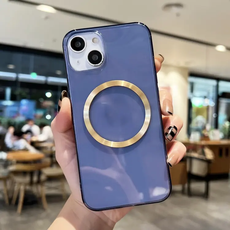 For iPhone 13 mini CD Texture MagSafe TPU Phone Case (Transparent Dark Blue)
