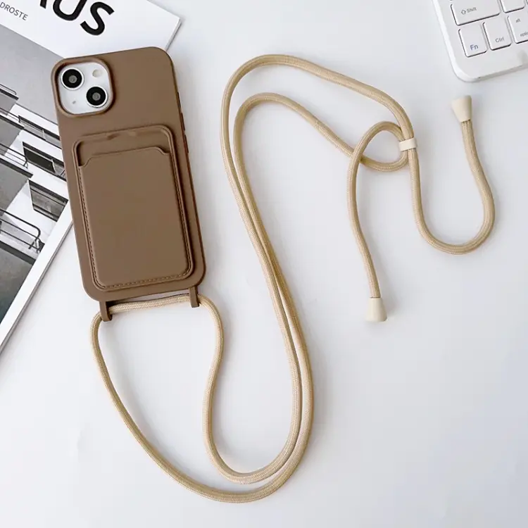 For iPhone 13 Pro Max Crossbody Lanyard Elastic Silicone Card Holder Phone Case(Dark Grey)
