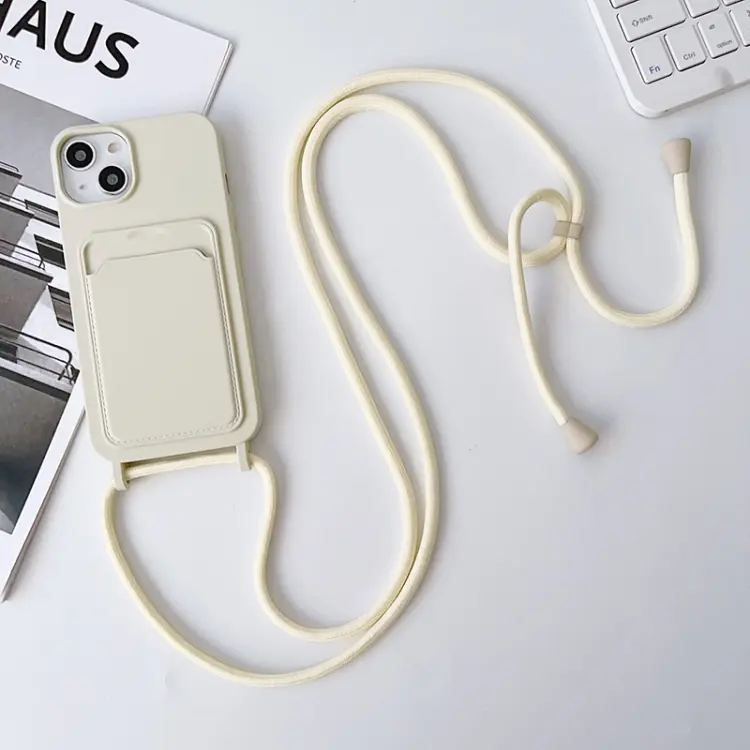 For iPhone 13 Pro Max Crossbody Lanyard Elastic Silicone Card Holder Phone Case(White)