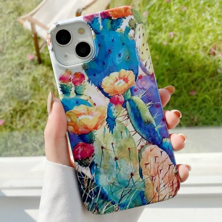 For iPhone 13 Varnishing Water Stick PC Phone Case(Cactus Spines)