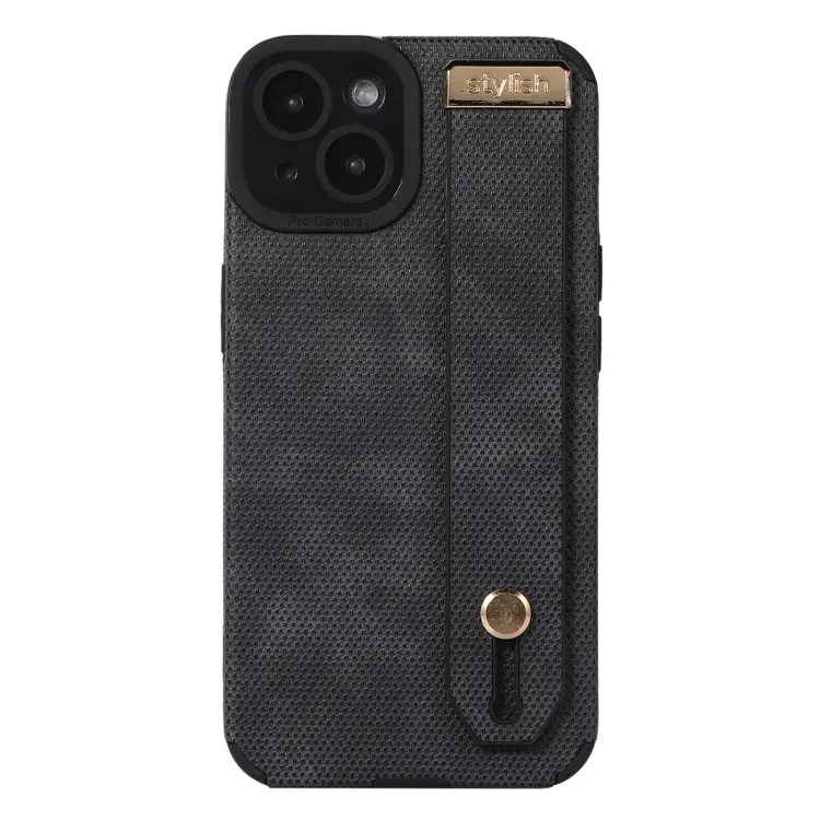 For iPhone 13 Wrist Strap TPU Leather Phone Case(Black)