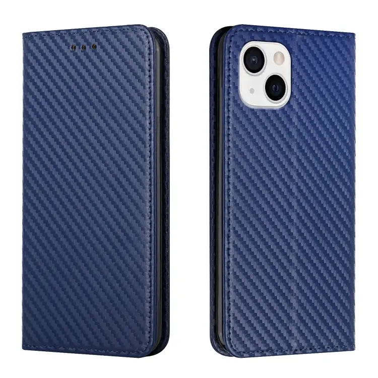 For iPhone 14 Carbon Fiber Texture Magnetic Flip Leather Phone Case (Blue)