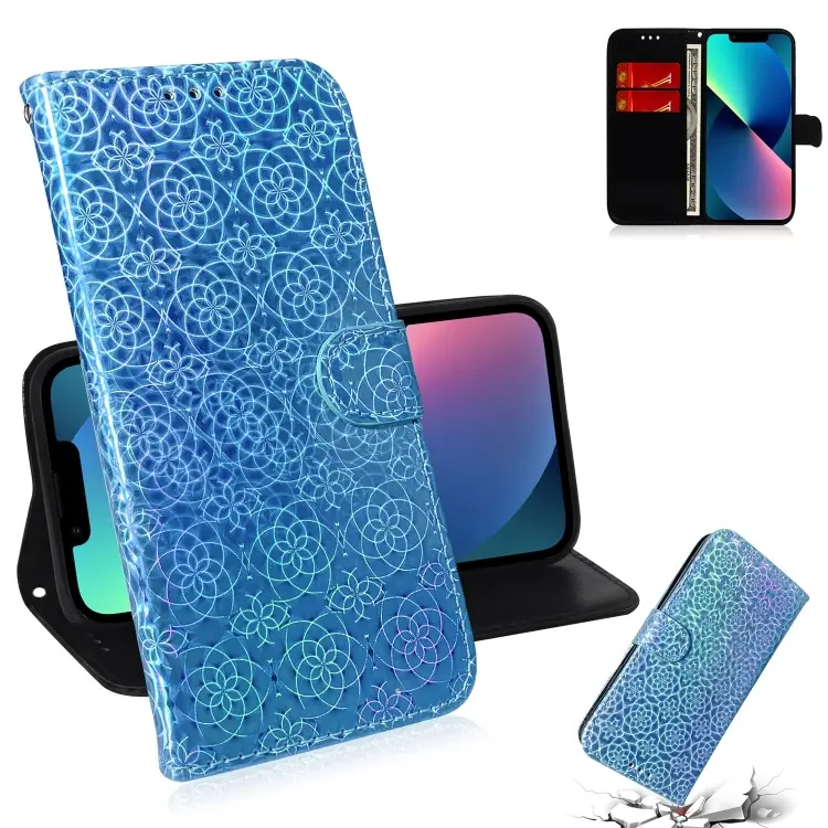 For iPhone 14 Colorful Magnetic Buckle Leather Phone Case (Blue)