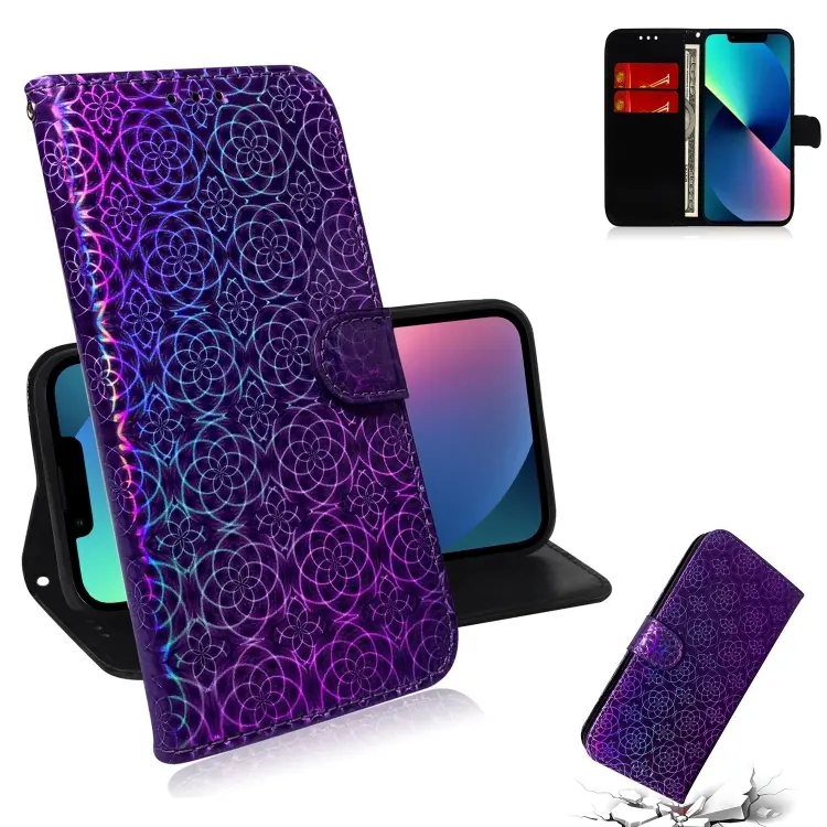 For iPhone 14 Colorful Magnetic Buckle Leather Phone Case (Purple)