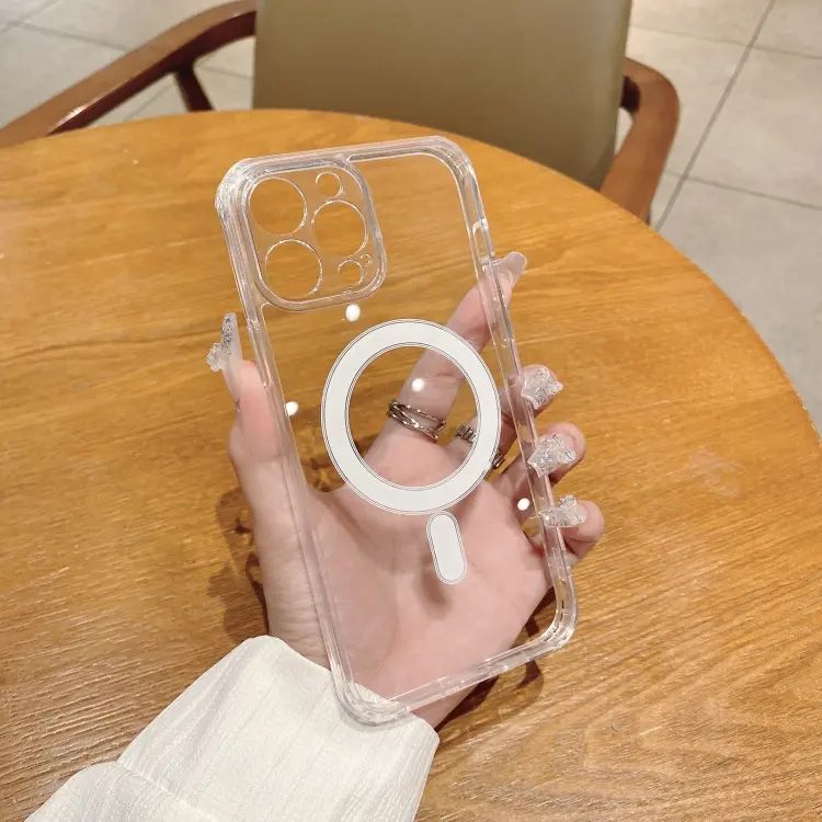 For iPhone 14 Fine Hole MagSafe Magnetic Clear Acrylic TPU Case(Transparent)