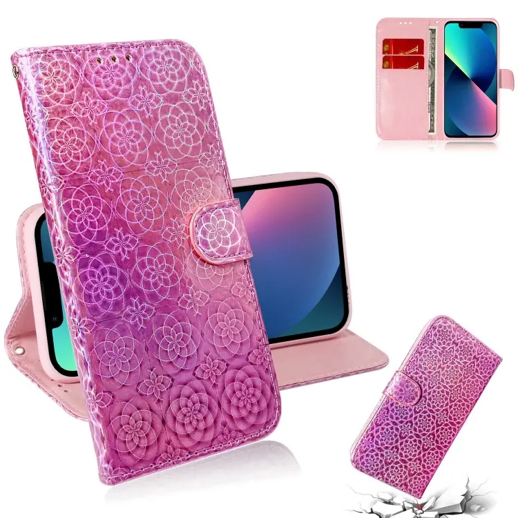 For iPhone 14 Plus Colorful Magnetic Buckle Leather Phone Case (Pink)