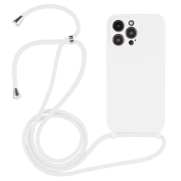 For iPhone 14 Pro Crossbody Lanyard Liquid Silicone Case(White)