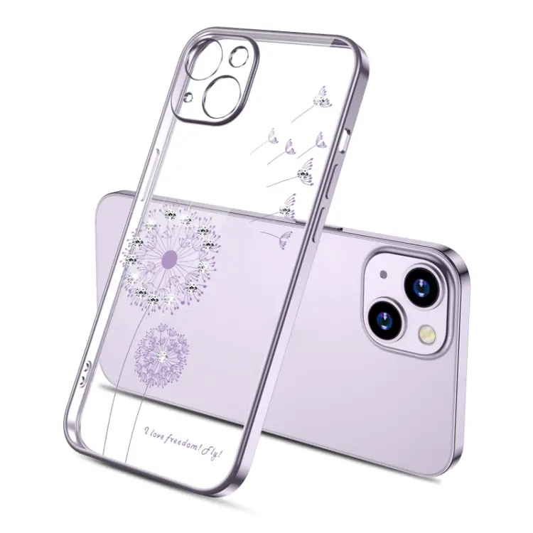 For iPhone 14 Pro Electroplating Diamond Dandelion TPU Phone Case(Purple)