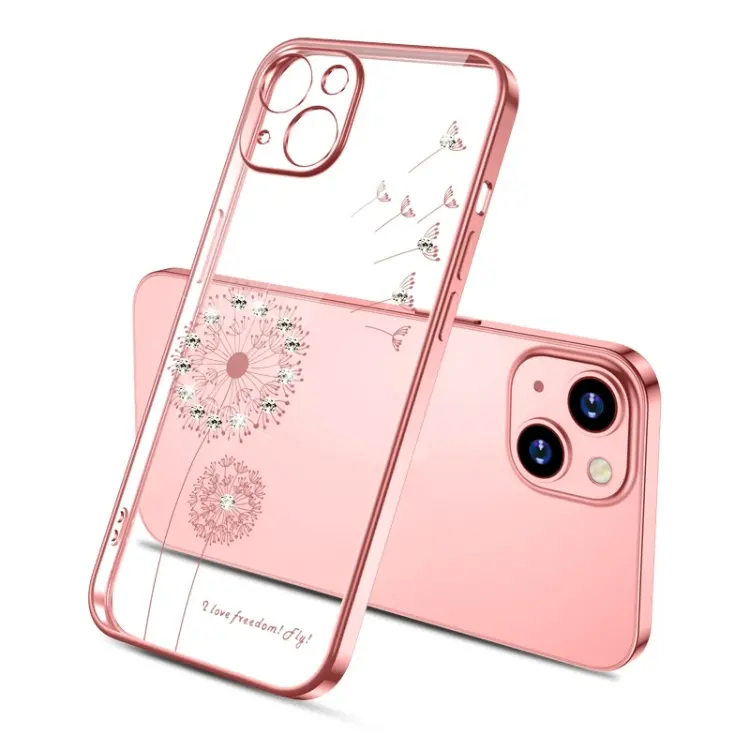 For iPhone 14 Pro Electroplating Diamond Dandelion TPU Phone Case(Rose Gold)
