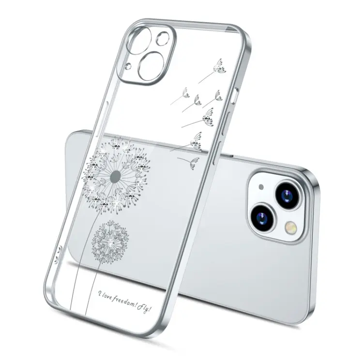 For iPhone 14 Pro Electroplating Diamond Dandelion TPU Phone Case(Silver)