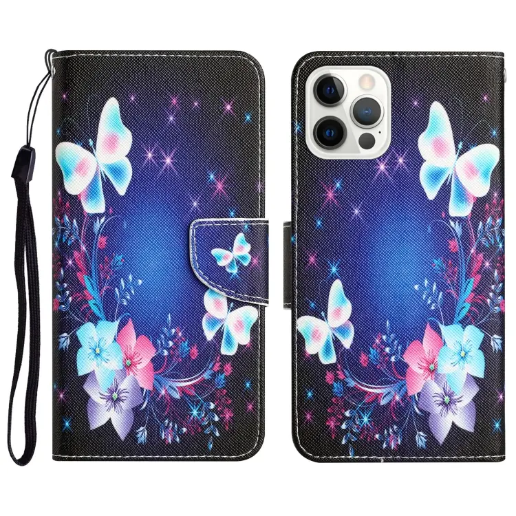 For iPhone 14 Pro Max Colored Drawing Leather Phone Case (Butterfly)