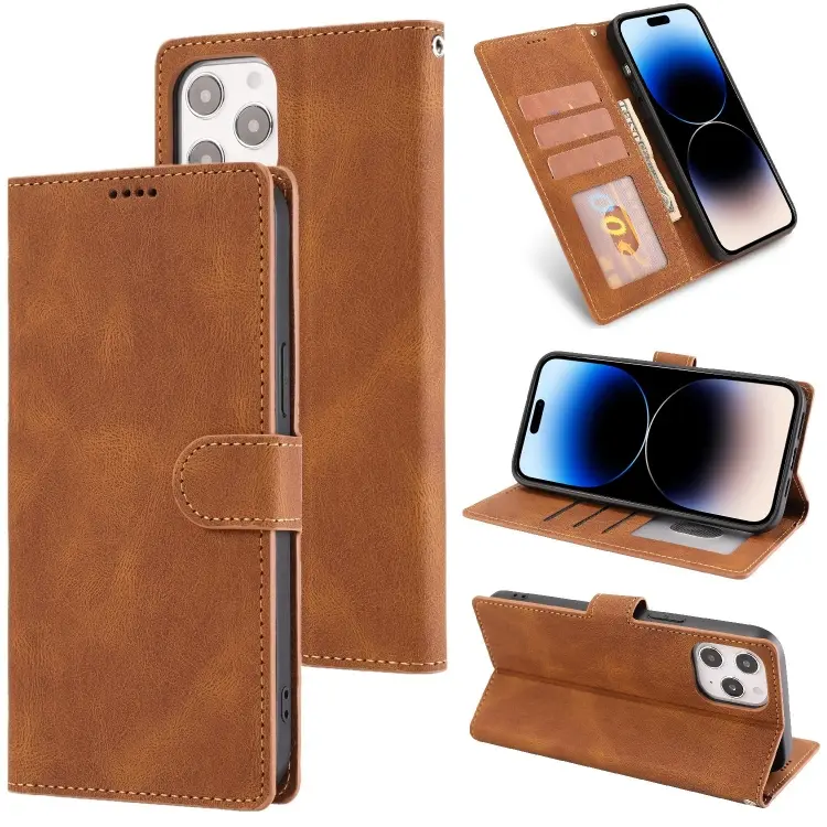For iPhone 14 Pro Max Fantasy Classic Skin-feel Calfskin Texture Leather Case(Brown)