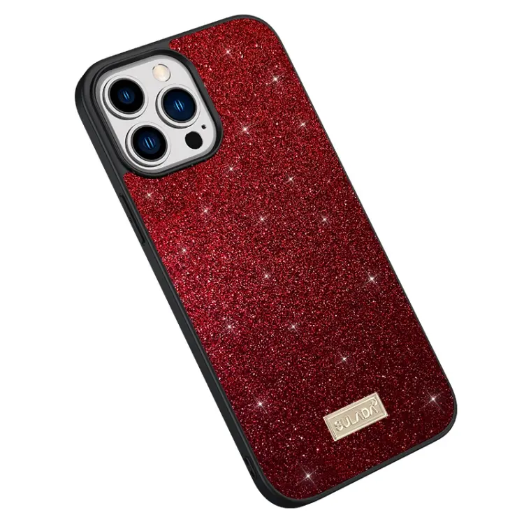 For iPhone 14 Pro Max SULADA PC+TPU Leather Glitter Phone Case(Red)