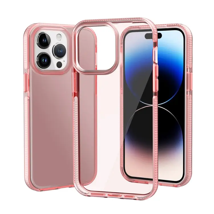 For iPhone 14 Pro Max Two-color Shockproof High Transparency TPU Phone Case(Pink)