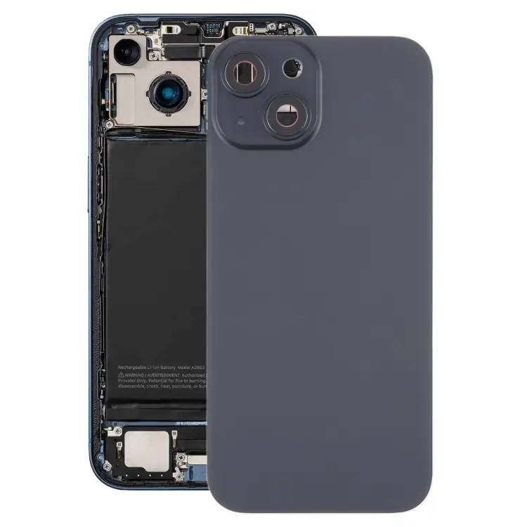 For iPhone 15 Battery Back Cover with Camera Lens Frame + MagSafe Magnet(Black)