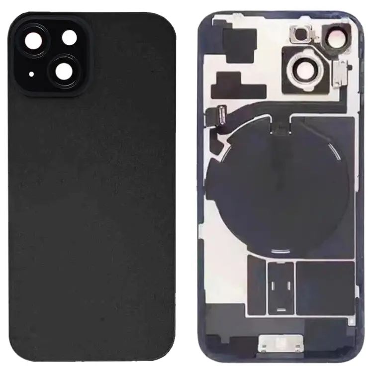 For iPhone 15 Glass Battery Back Cover with Flash Bracket + Wireless Charging Module(Black)