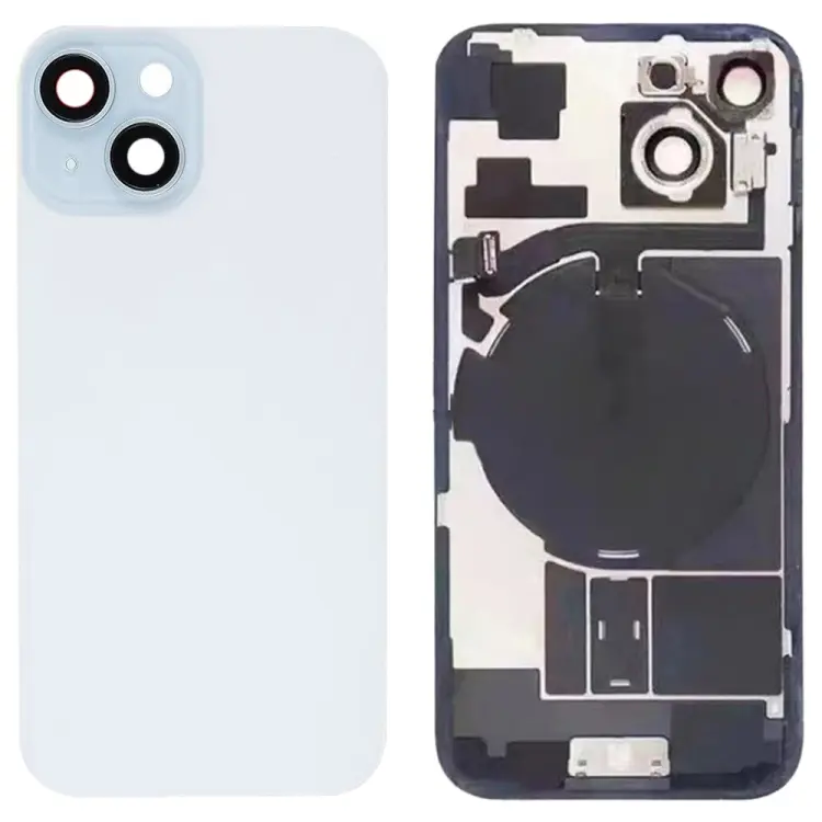 For iPhone 15 Glass Battery Back Cover with Flash Bracket + Wireless Charging Module(Blue)