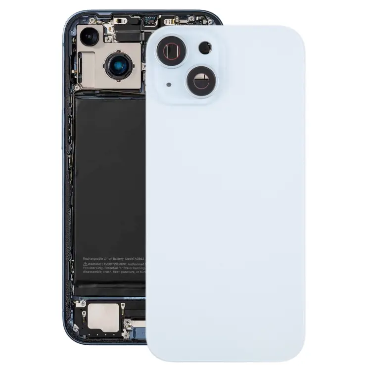 For iPhone 15 Plus Battery Back Cover with Camera Lens Frame + MagSafe Magnet(Blue)