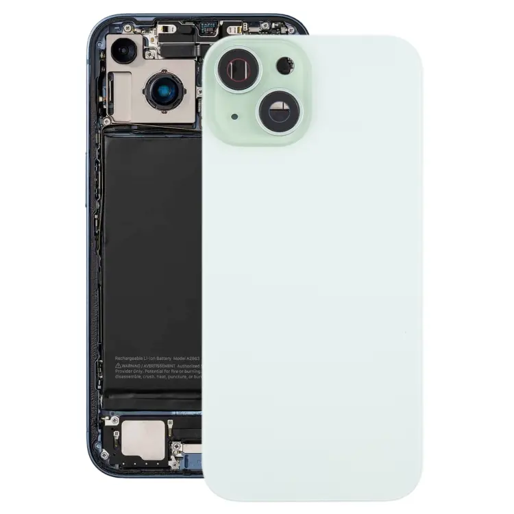 For iPhone 15 Plus Battery Back Cover with Camera Lens Frame + MagSafe Magnet(Green)