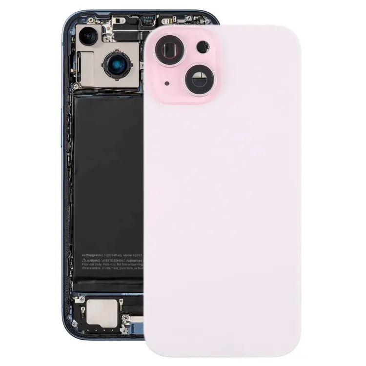 For iPhone 15 Plus Battery Back Cover with Camera Lens Frame + MagSafe Magnet(Pink)
