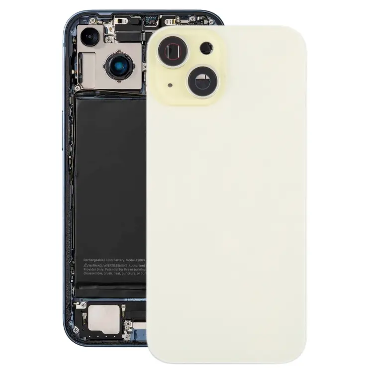 For iPhone 15 Plus Battery Back Cover with Camera Lens Frame + MagSafe Magnet(Yellow)