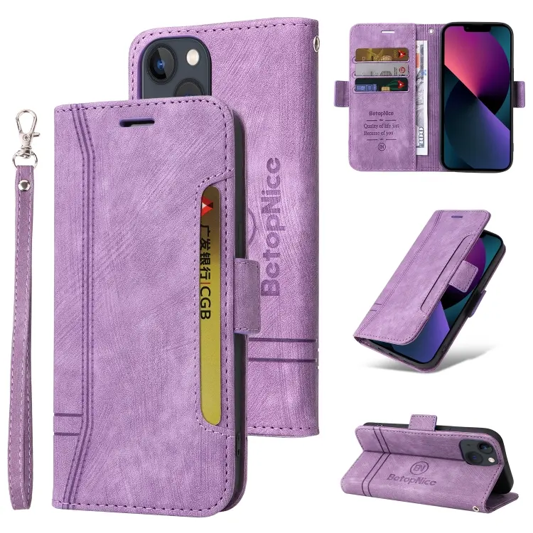For iPhone 15 Plus BETOPNICE Dual-side Buckle Leather Phone Case(Purple)