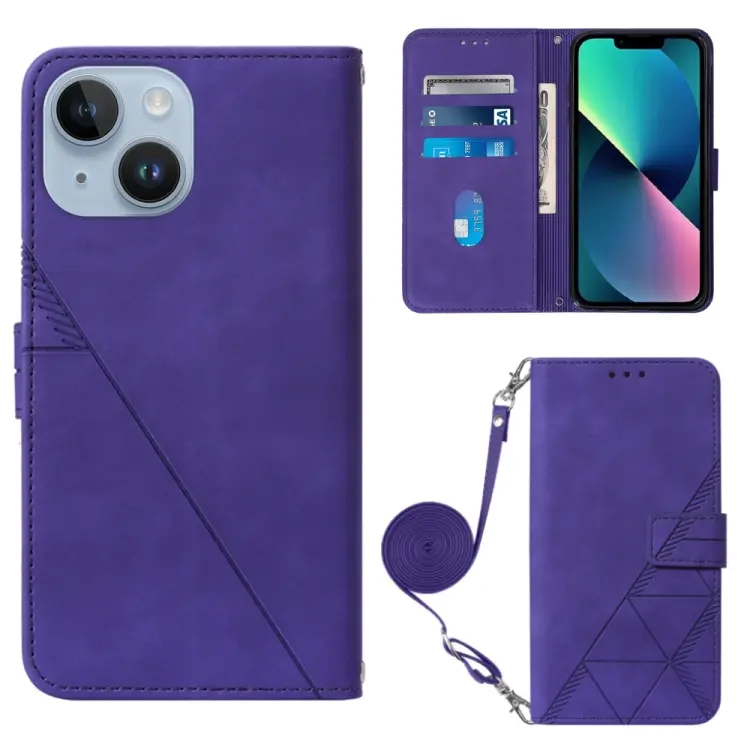 For iPhone 15 Plus Crossbody 3D Embossed Flip Leather Phone Case(Purple)