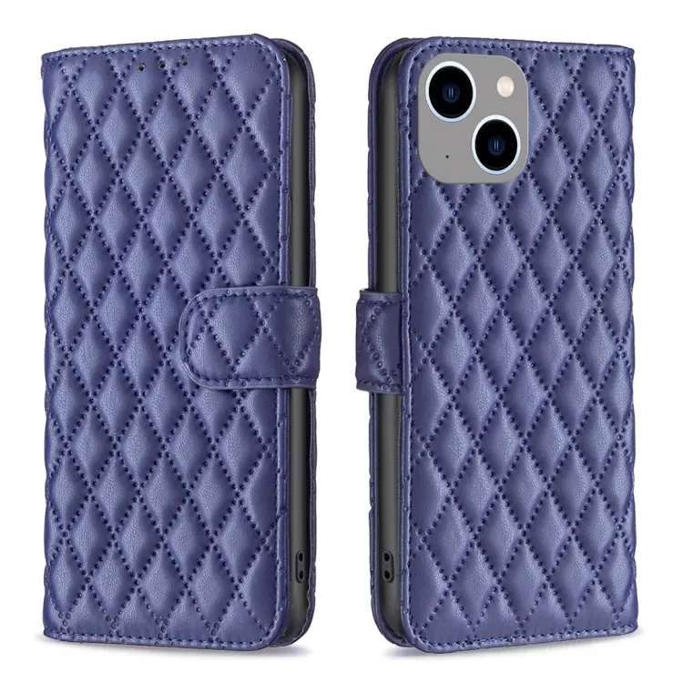For iPhone 15 Plus Diamond Lattice Wallet Flip Leather Phone Case(Blue)