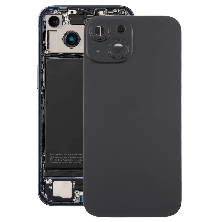For iPhone 15 Plus Glass Battery Back Cover with Camera Lens Frame(Black)