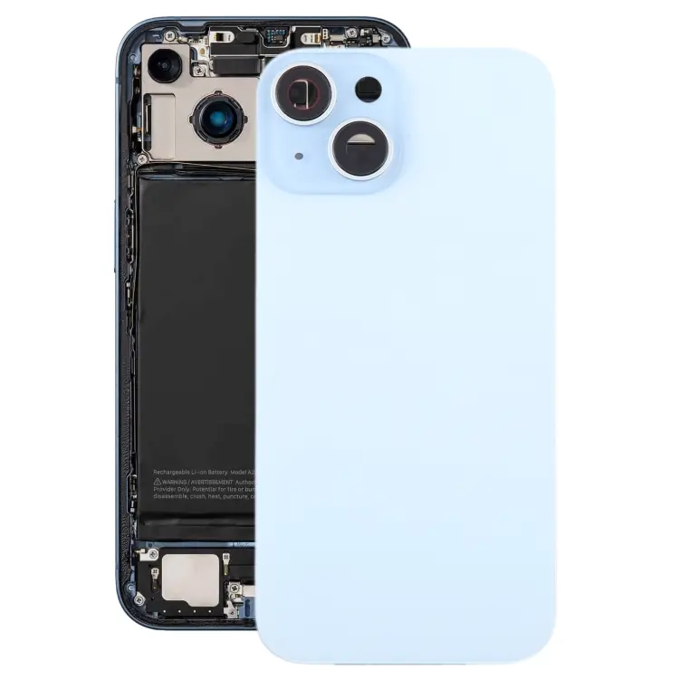 For iPhone 15 Plus Glass Battery Back Cover with Camera Lens Frame(Blue)
