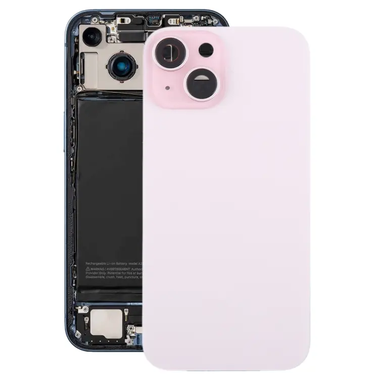 For iPhone 15 Plus Glass Battery Back Cover with Camera Lens Frame(Pink)