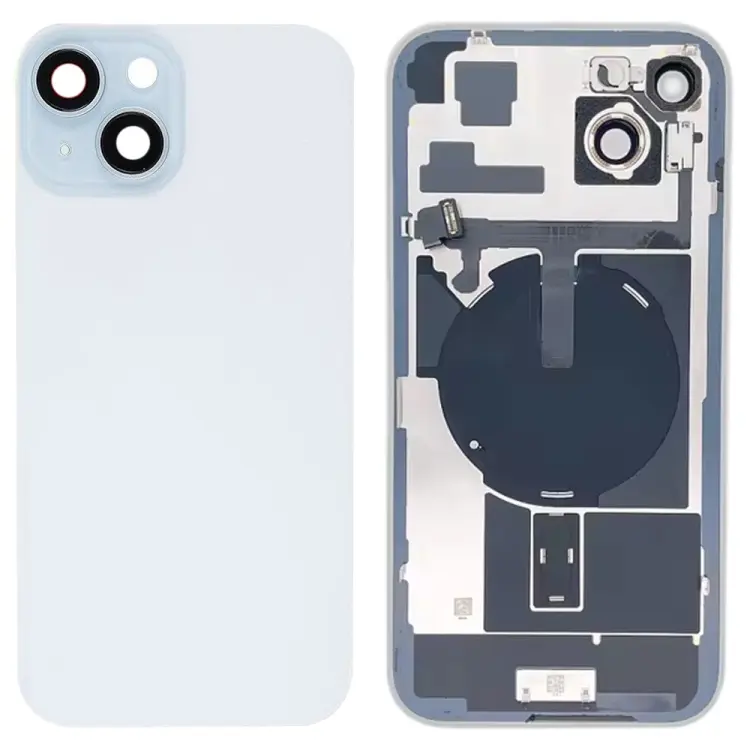 For iPhone 15 Plus Glass Battery Back Cover with Flash Bracket + Wireless Charging Module(Blue)