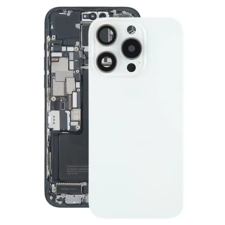 For iPhone 15 Pro Battery Back Cover with Camera Lens Frame + MagSafe Magnet(White)