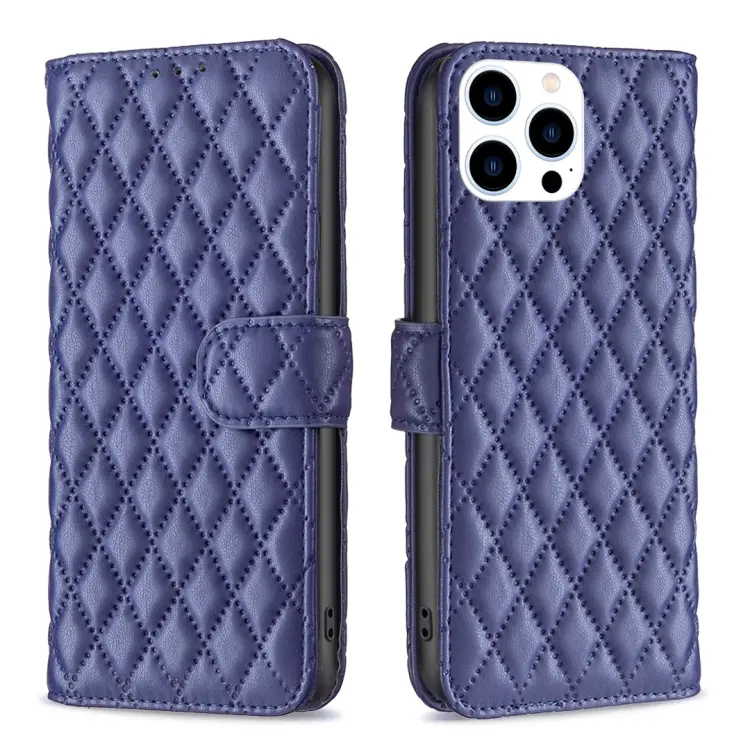 For iPhone 15 Pro Diamond Lattice Wallet Flip Leather Phone Case(Blue)