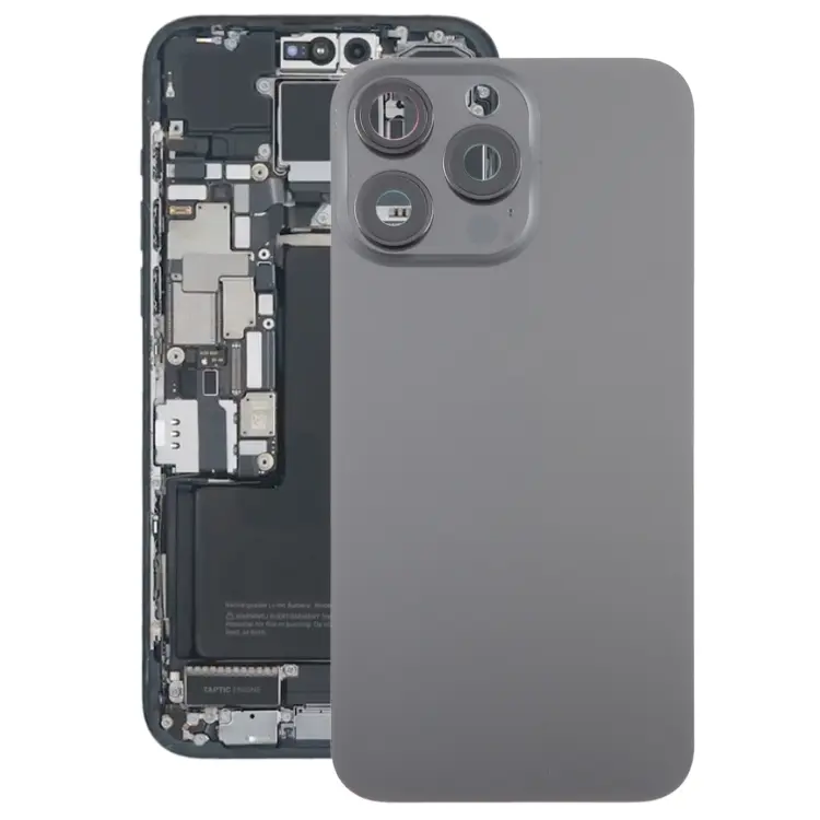 For iPhone 15 Pro Glass Battery Back Cover with Camera Lens Frame(Black)