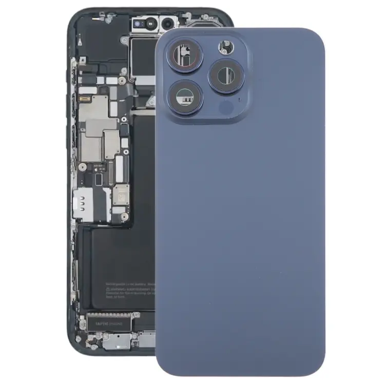 For iPhone 15 Pro Glass Battery Back Cover with Camera Lens Frame(Blue)