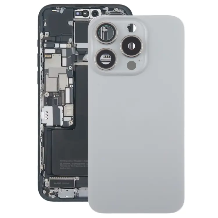 For iPhone 15 Pro Glass Battery Back Cover with Camera Lens Frame(Grey)